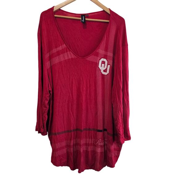 Oklahoma University OU Blouse Womens 3X Red Rhinestone Stretch Boomer Sooner - Picture 1 of 9